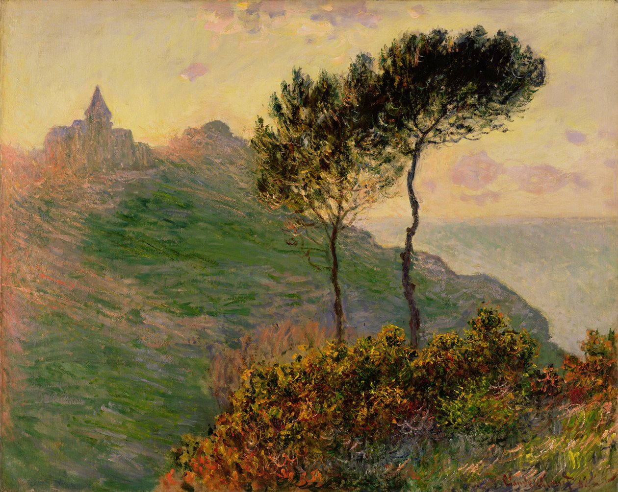 Kirken i Varengeville, mot sollyset av Claude Monet