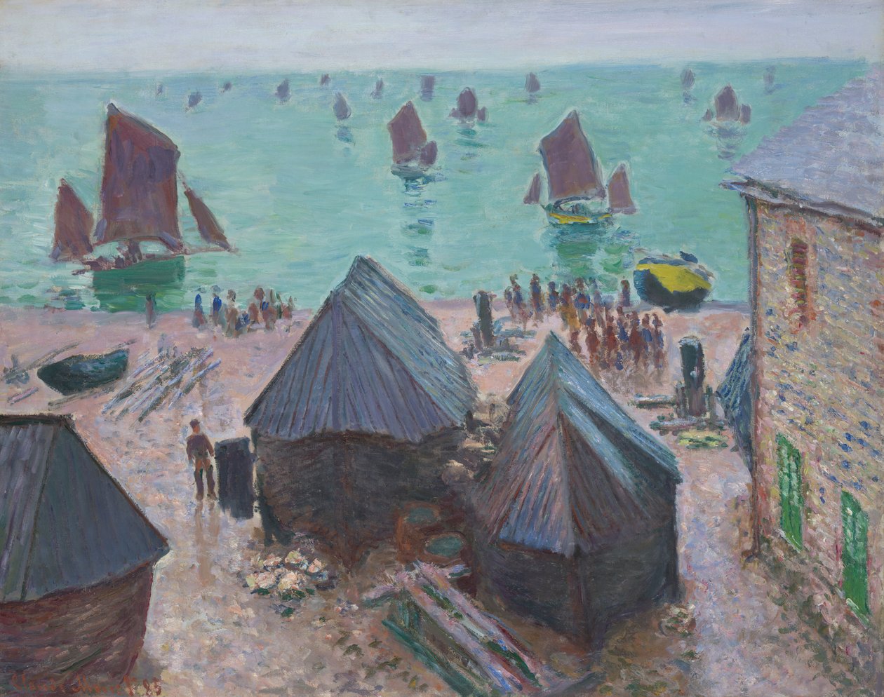 Båtenes avgang, Étretat, 1885. av Claude Monet