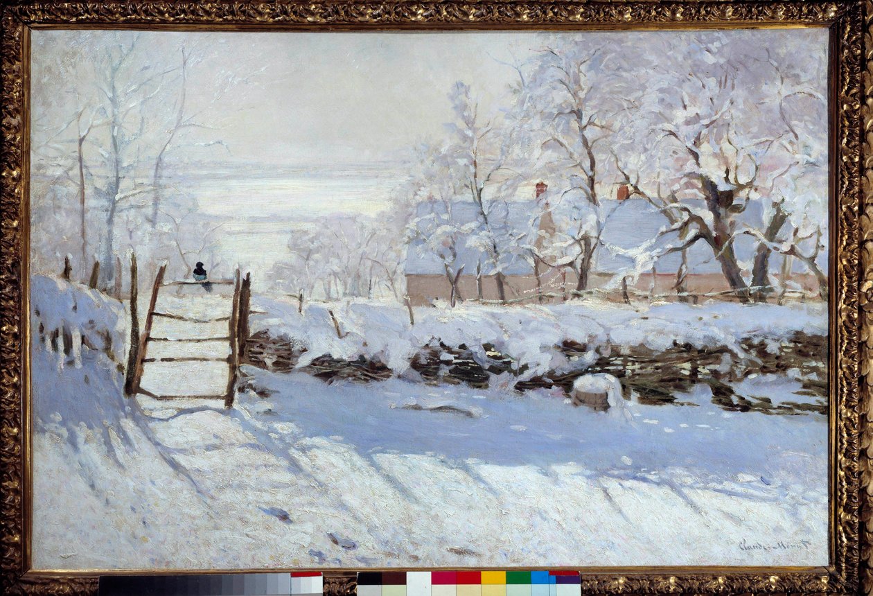 Magpie (et snødekt landskap, Etretat) av Claude Monet