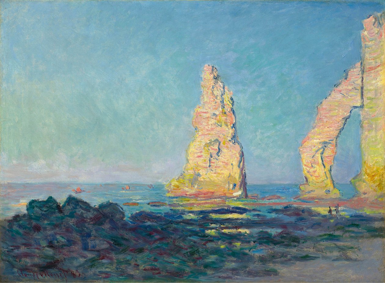 Nåleklippen ved Étretat, lavvann, 1883. av Claude Monet