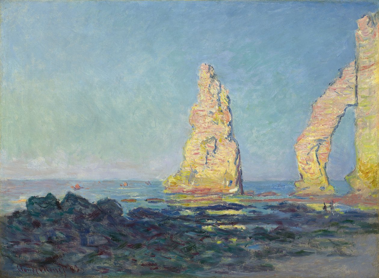 Nålen til Etretat, lavvann; Aiguille d"Etretat, maree basse, 1883 av Claude Monet