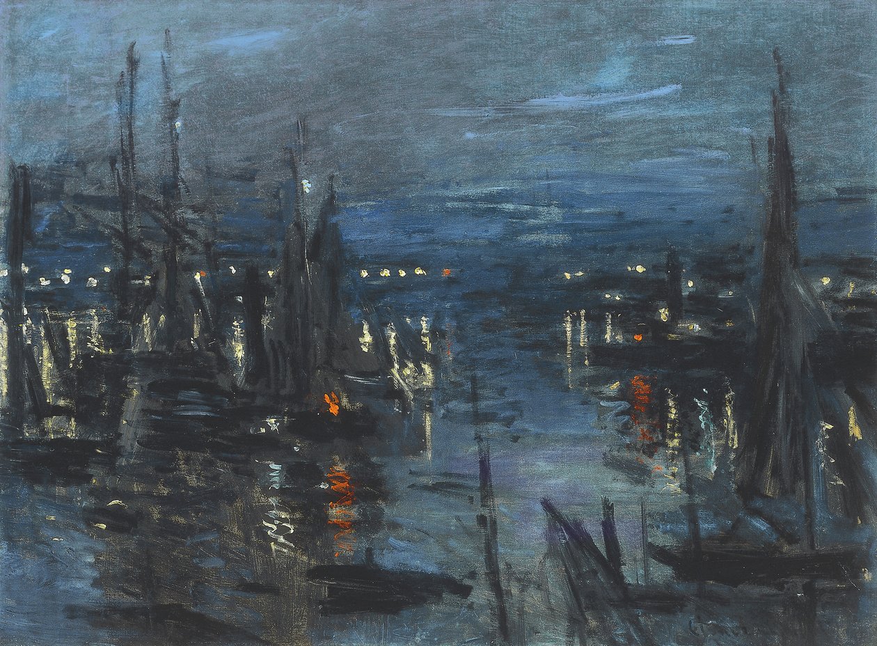 Havnen i Le Havre, Natteffekt; Havre havn, natteffekt, 1873 av Claude Monet