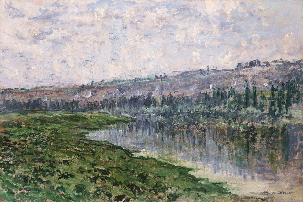 Seinen og åsene i Chantemsle; Seinen og åsene i Chantemsle, 1880 av Claude Monet