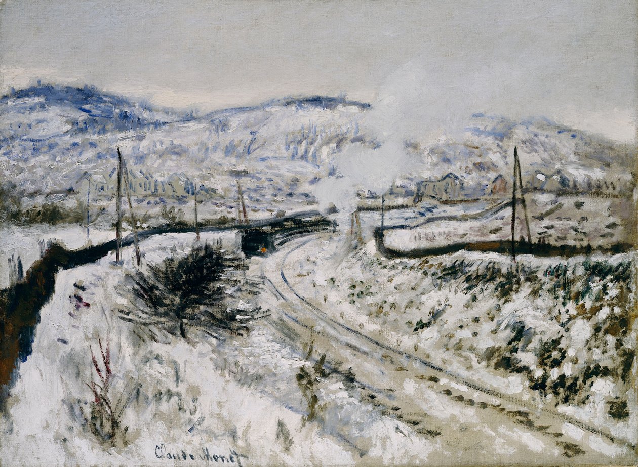 Tren i snøen på Argenteuil av Claude Monet
