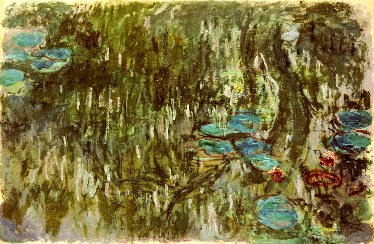 Vannliljer, reflektert pil, ca. 1920 av Claude Monet