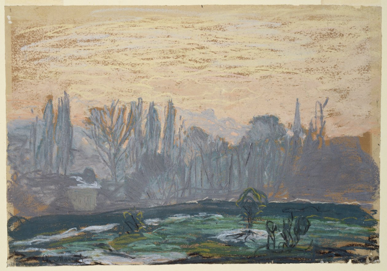 Vinterlandskap med kveldshimmel av Claude Monet