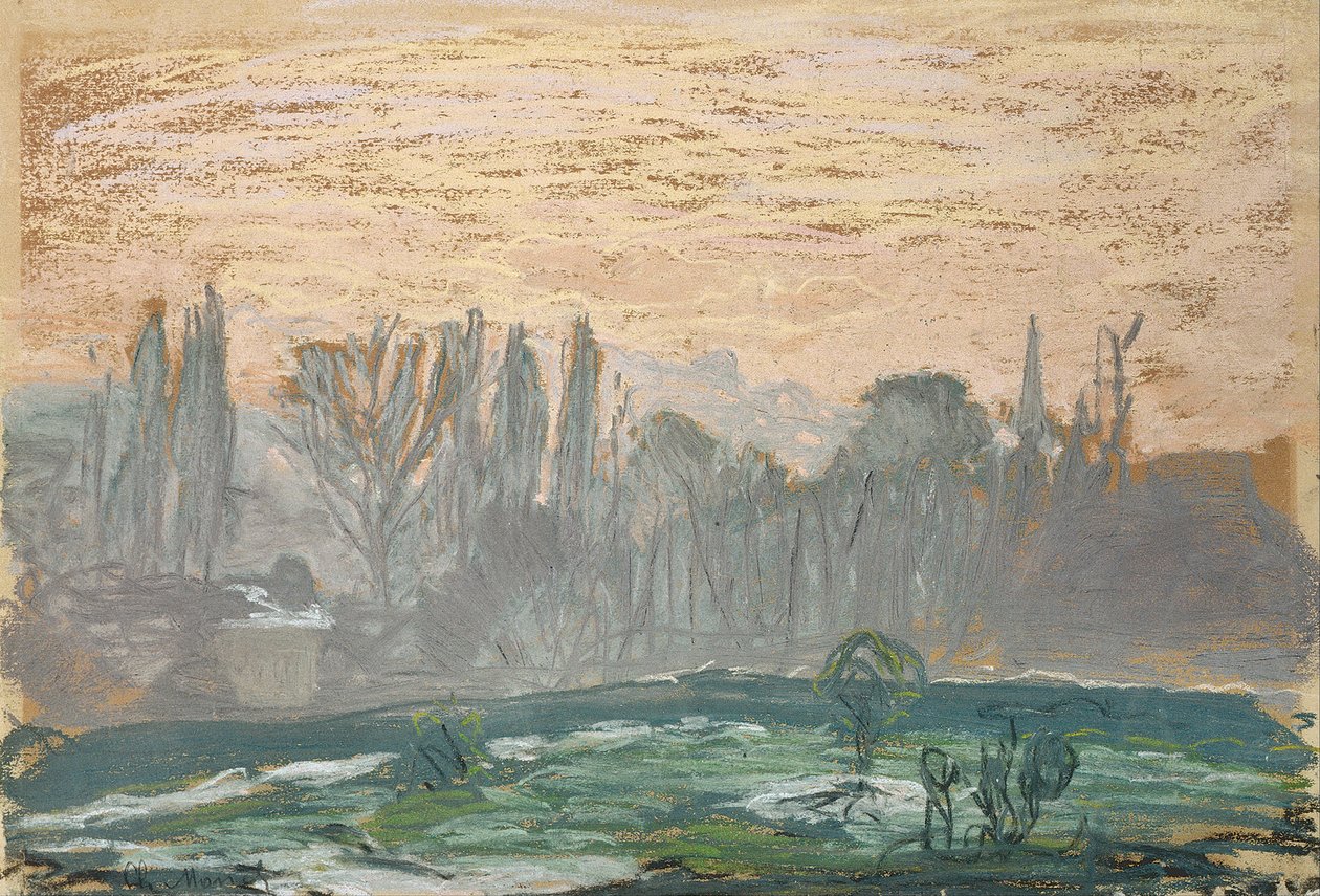 Vinterlandskap med kveldshimmel av Claude Monet