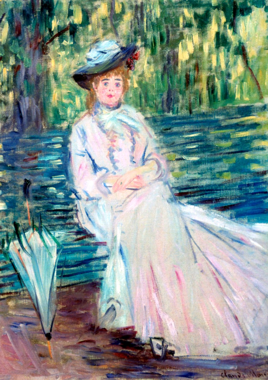 Kvinne sitter på en benk, c1874 av Claude Monet