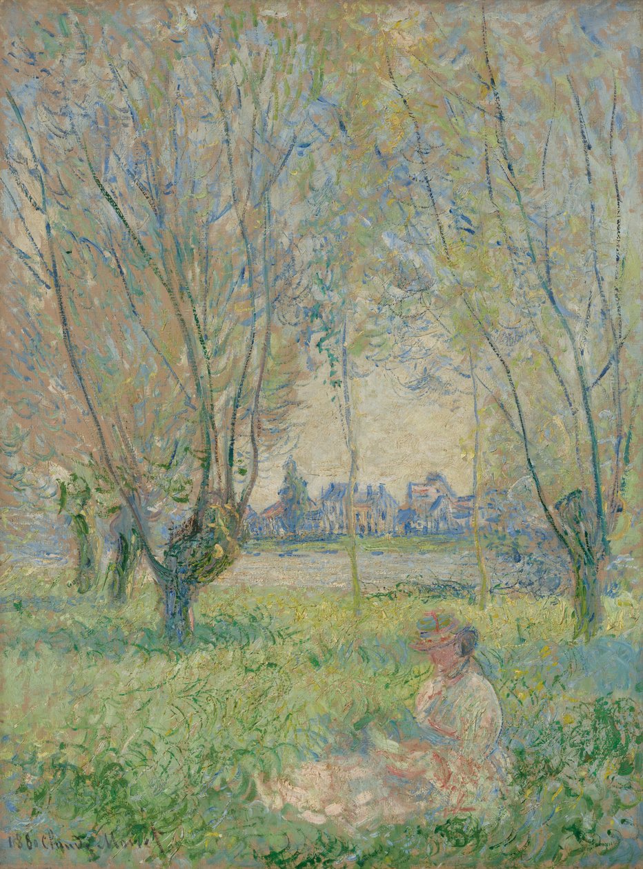 Kvinne sittende under piletrærne av Claude Monet
