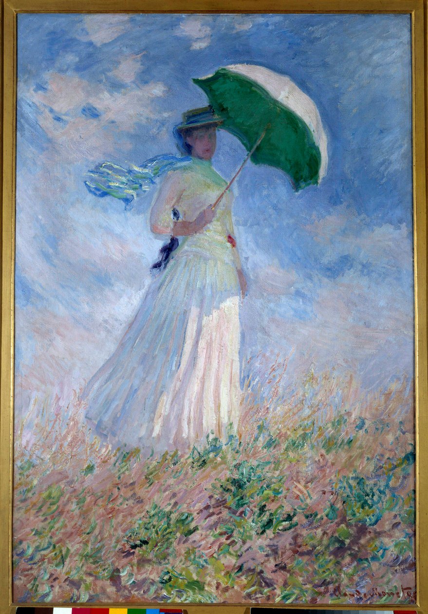 Kvinne med en parasoll vendt mot høyre av Claude Monet