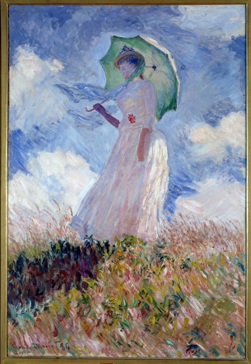 Kvinne med parasoll snudd til venstre av Claude Monet