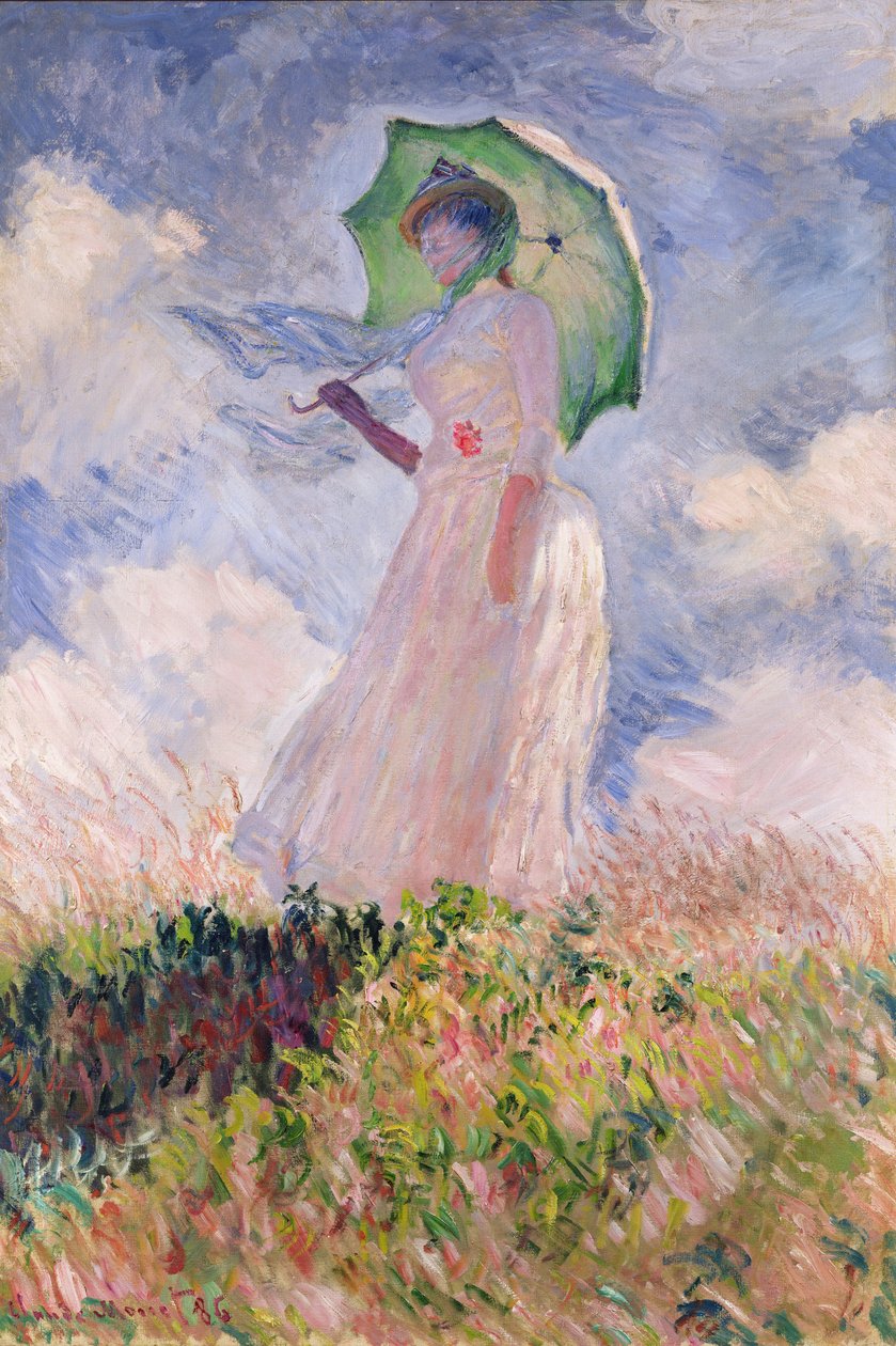 Kvinne med parasoll vendte seg mot venstre, 1886 av Claude Monet
