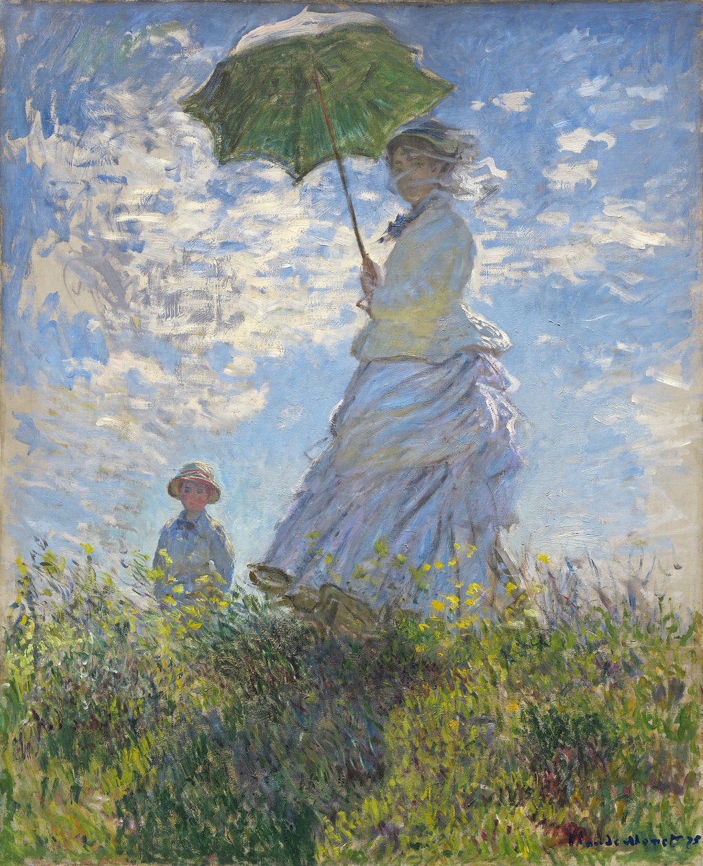 Kvinne med parasoll - Madame Monet og hennes sønn av Claude Monet