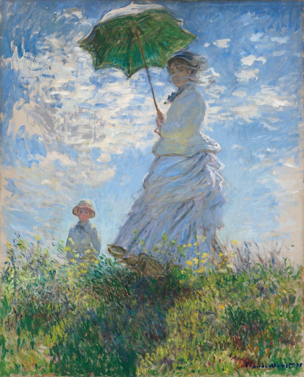 Kvinne med parasoll - Madame Monet og hennes sønn, 1875. av Claude Monet