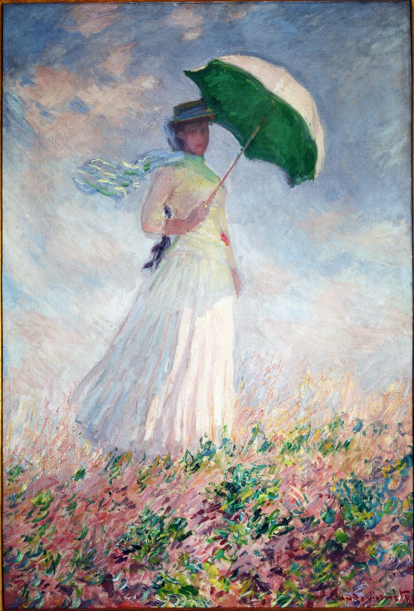 Kvinne med parasoll svingt mot høyre av Claude Monet
