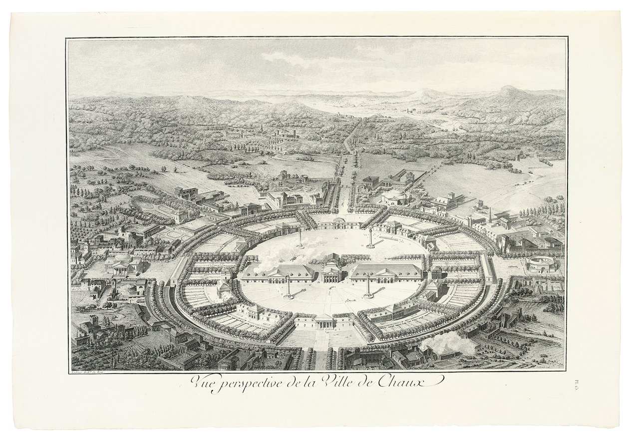 Perspektiv utsikt over byen Chaux, 1804 av Claude Nicolas Ledoux