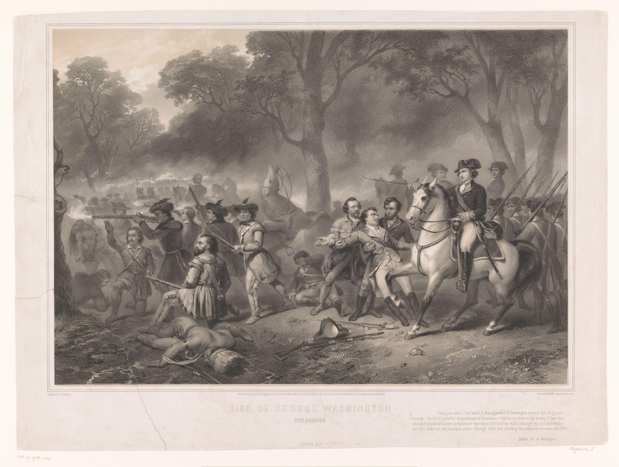 George Washington i slaget ved Monongahela Livet til George Washington, soldaten (tittel på objekt) av Claude Régnier