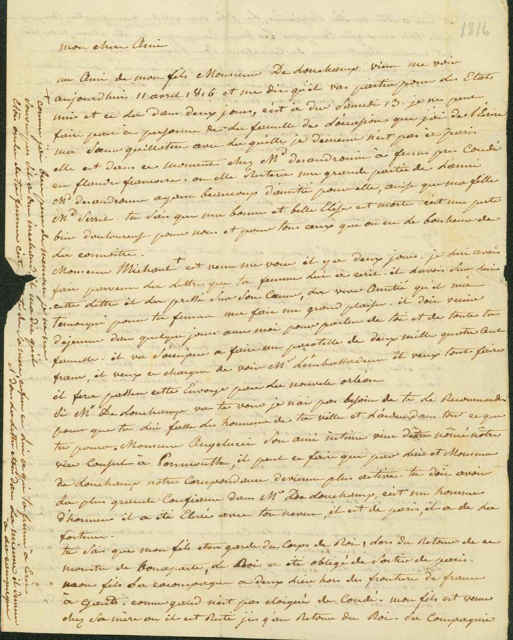 Brev til Antoine Saugrain fra broren hans, 1816 av Claude Saugrain