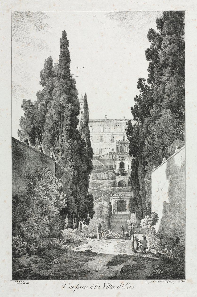 Utsikt ved Villa dEste, Tivoli, 1817. av Claude Thienon
