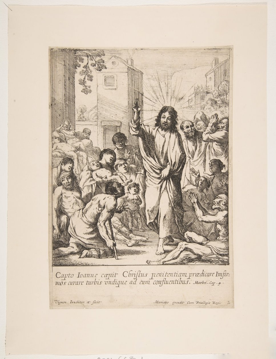 Å helbrede de svake Jesus Kristus helbreder mange syke mennesker i Galilea. av Claude Vignon