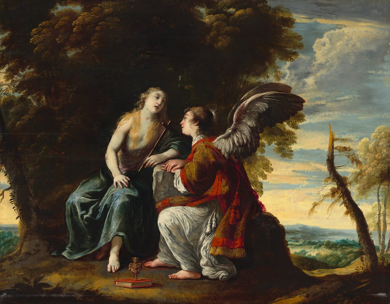 Maria Magdalena trøstet av en engel av Claude Vignon