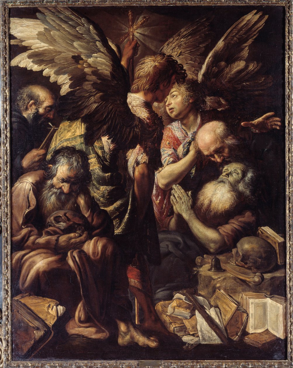 Dødsfallet til Saint Anthony (Saint Anthony the Great, 250/51-356) (eller Saint Anthony the Eremitt eller Saint Anthony the Abbe). Maleri (Vanite) av Claude Vignon (1593-1670) av Claude Vignon