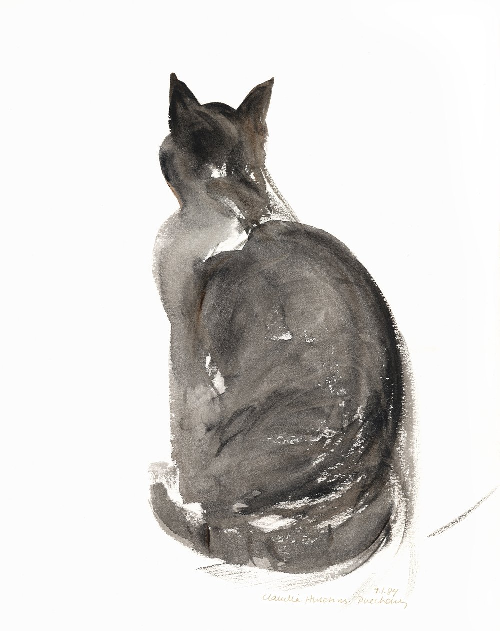 Cat, 1985 (akvarell) av Claudia Hutchins Puechavy