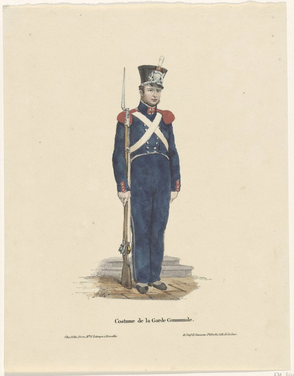 Belgisk bueskytter, 1830 Costume de la Garde Communale (tittel på objekt) av Claudio Linati