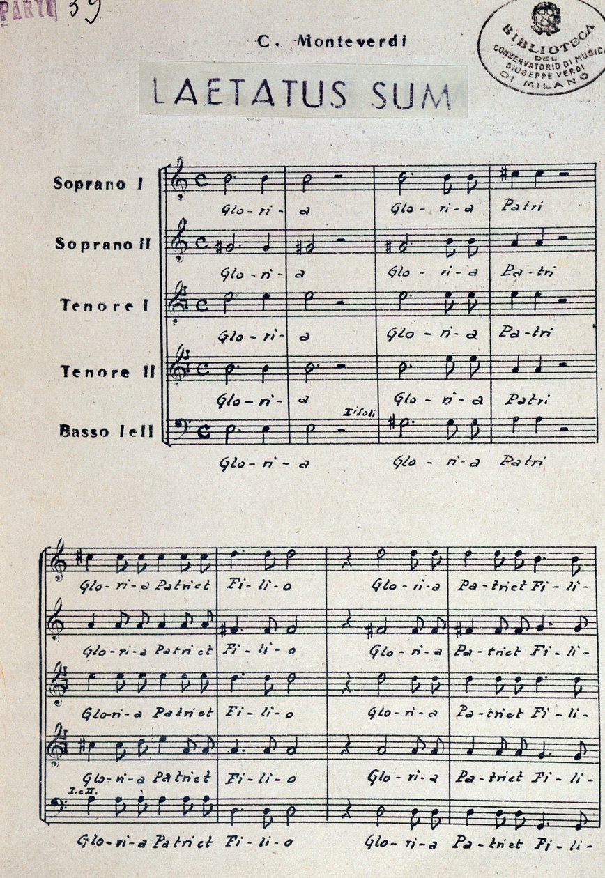Musikalsk partitur av Dixit dominus av Monteverdi av Claudio Monteverdi