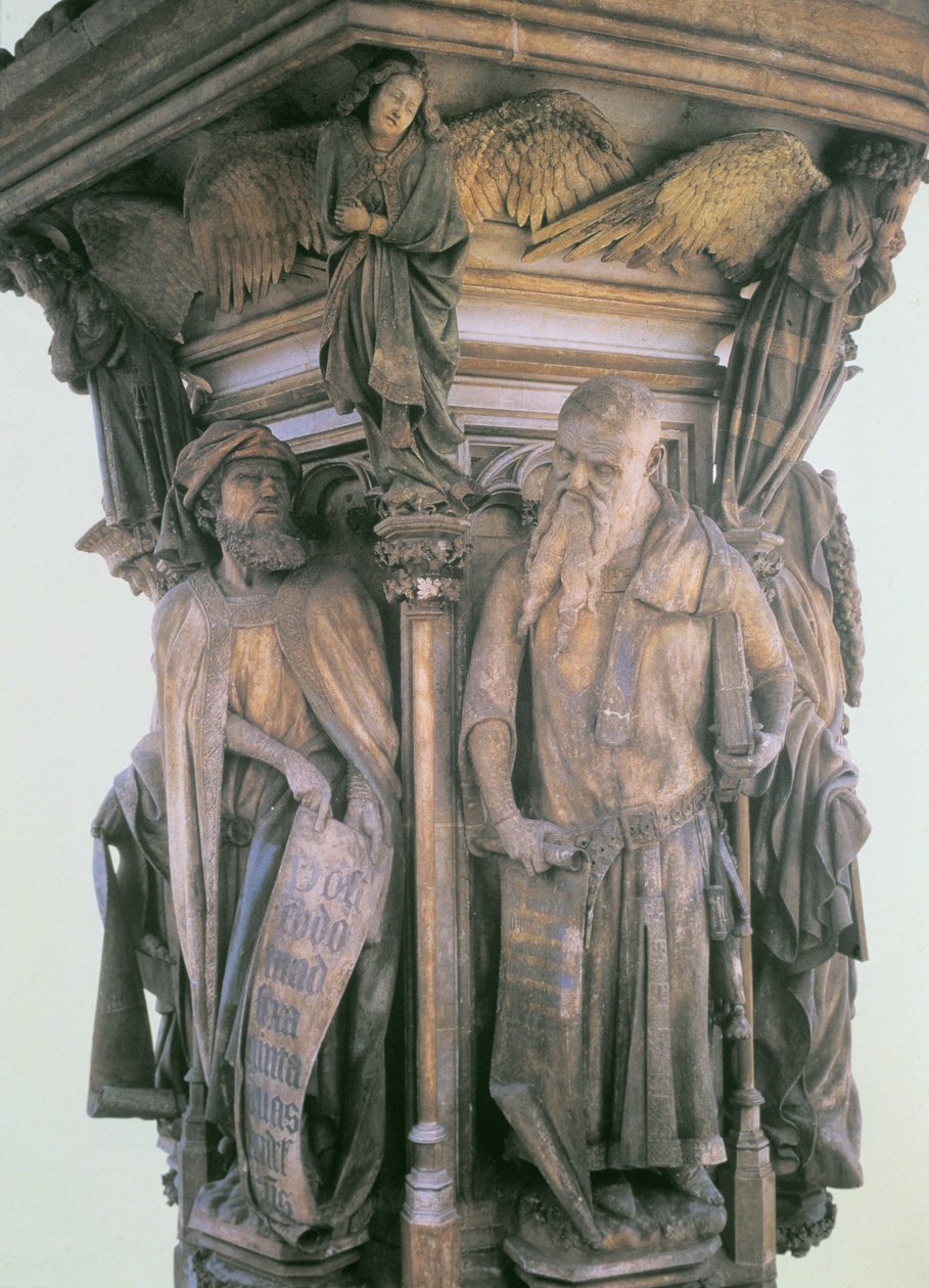 Daniel og Jesaja i strid, fra den sekskantede pidestallen til Moses-brønnen, 1395-1404 av Claus and Malouel, Jean Sluter