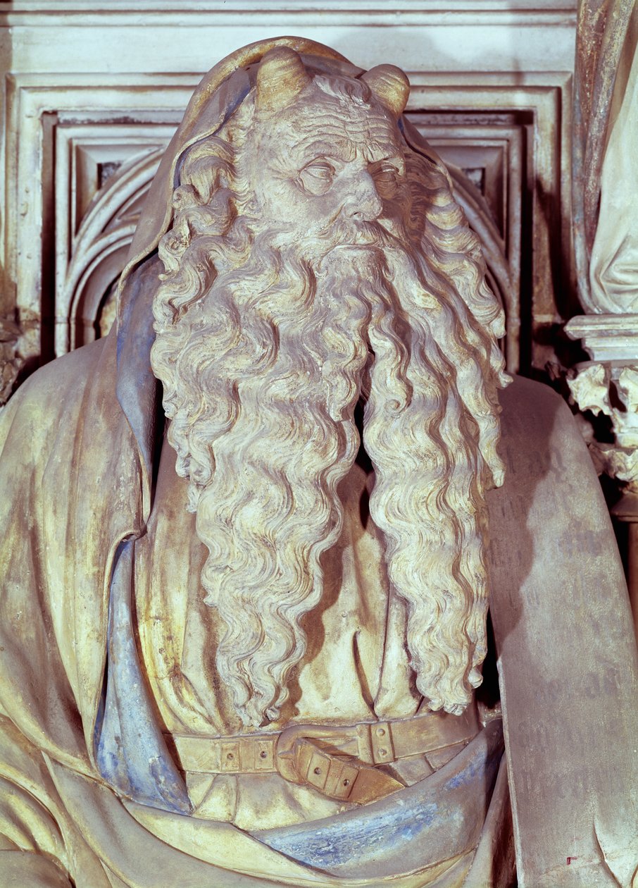 Moses, detalj fra den sekskantede pidestallen til Moses-brønnen, 1395-1404 av Claus and Malouel, Jean Sluter
