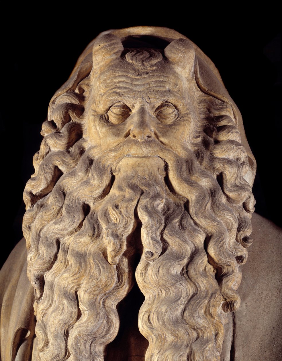 Flamsk gotisk kunst: profeten Moses. detalj av sokkelen med representasjonene av Daniel, Sakkaria, Jesaja, Moses, Jeremia og David av Claus Sluter (1350-1406) kjent som Moses