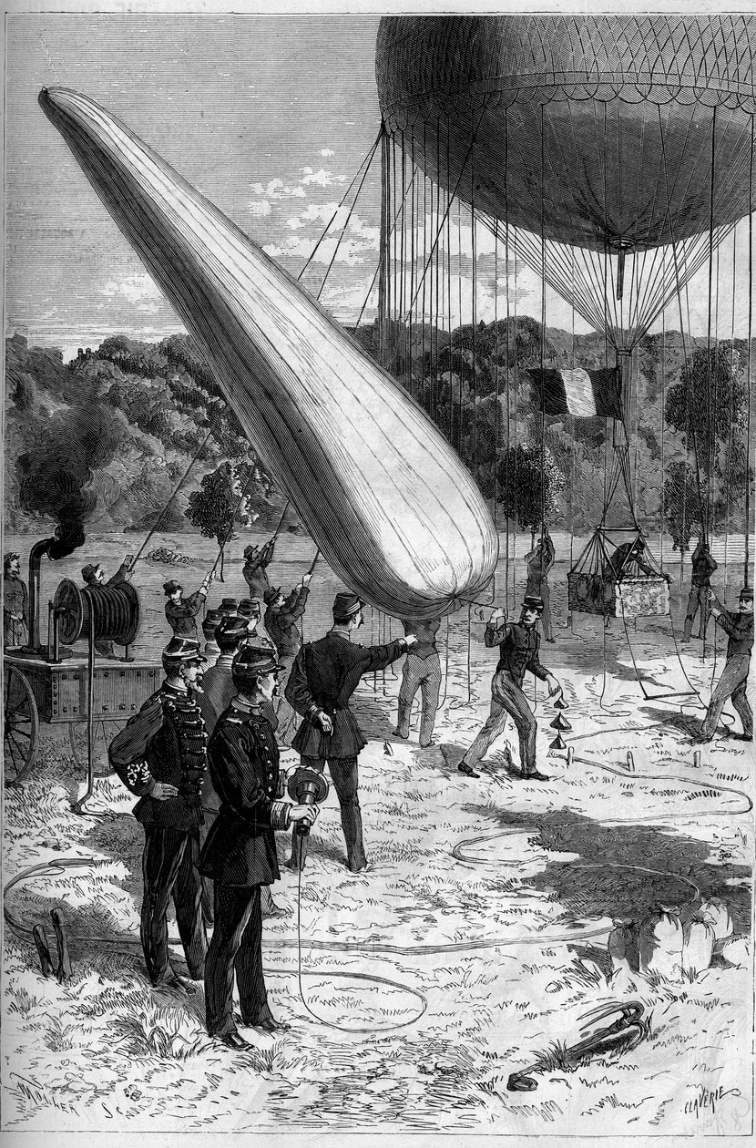 Military aerostats: telephonic experiences in the establishment of Meudon. Engraving by Claverie in “” Le Monde Illustré”” n°1331 of September 30 av Claverie