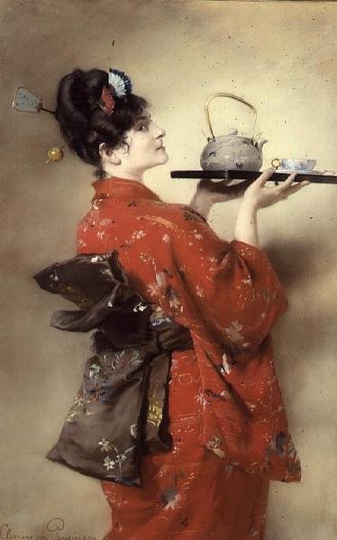 Portrett av en europeisk dame i japansk kostyme av Clemens von Pausinger