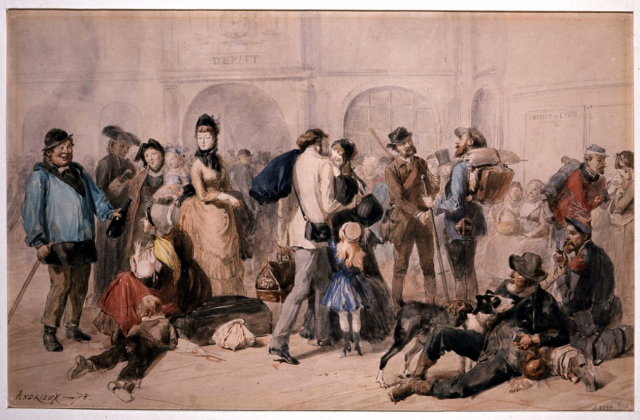 Folkemengde i lobbyen på Gare de Lyon av Andrieux av Clément Auguste Andrieux