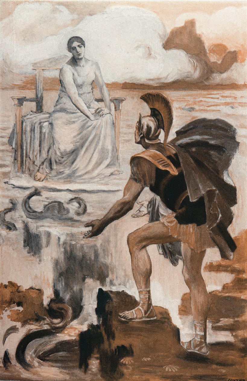 Akilles påkaller moren Thetis. Illustrasjon av Clement Gontier (1876-1918) for Homeres «Iliaden» (Omero). Paris, Henri Laurens av Clement Gontier