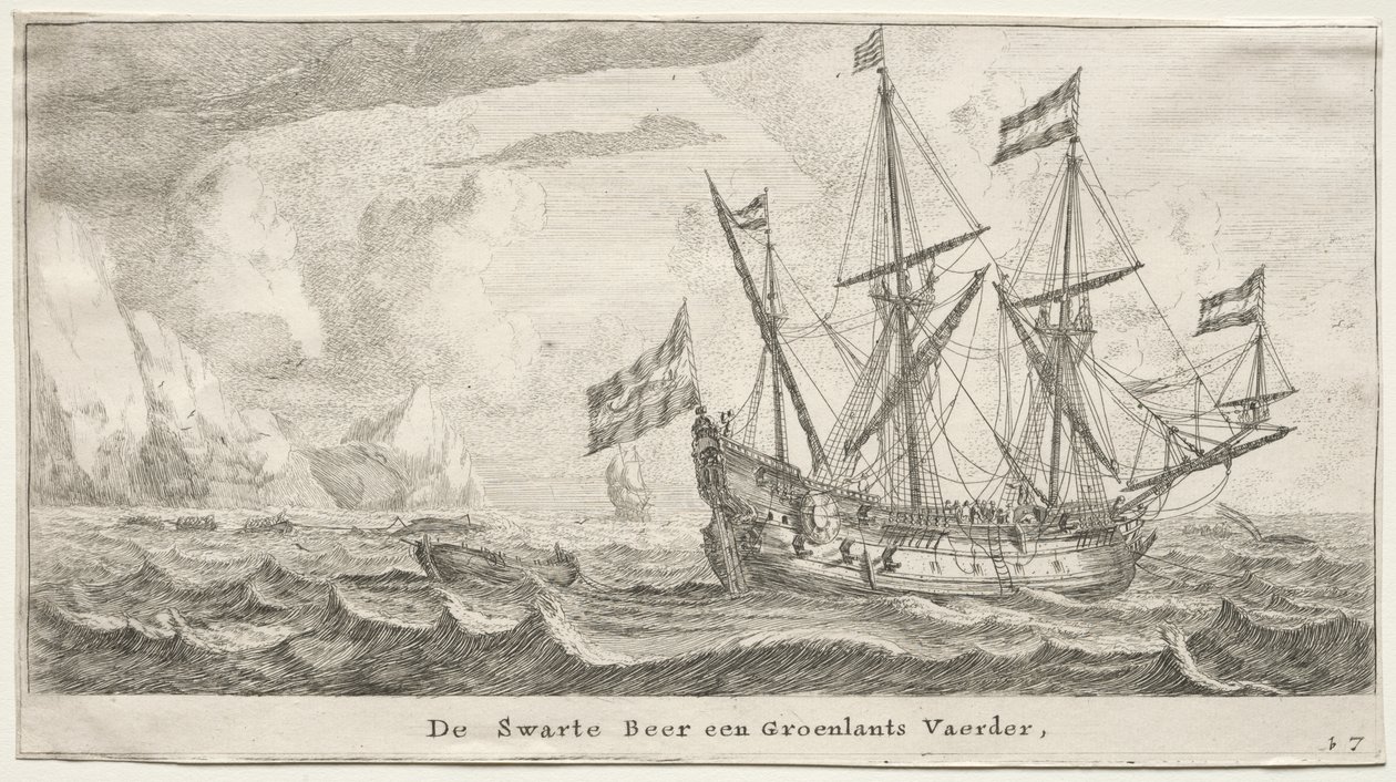 Ulike skip og utsikt over Amsterdam (Verscheÿde Schepen en Gesichten van Amstelredam), del II: The Black Bear, a Greenland Whaler av Clement de Jonghe