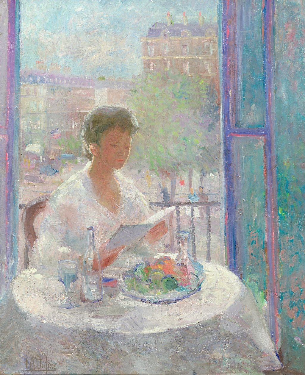 Dame som leser i et åpent vindu av Clementine Helene Dufau