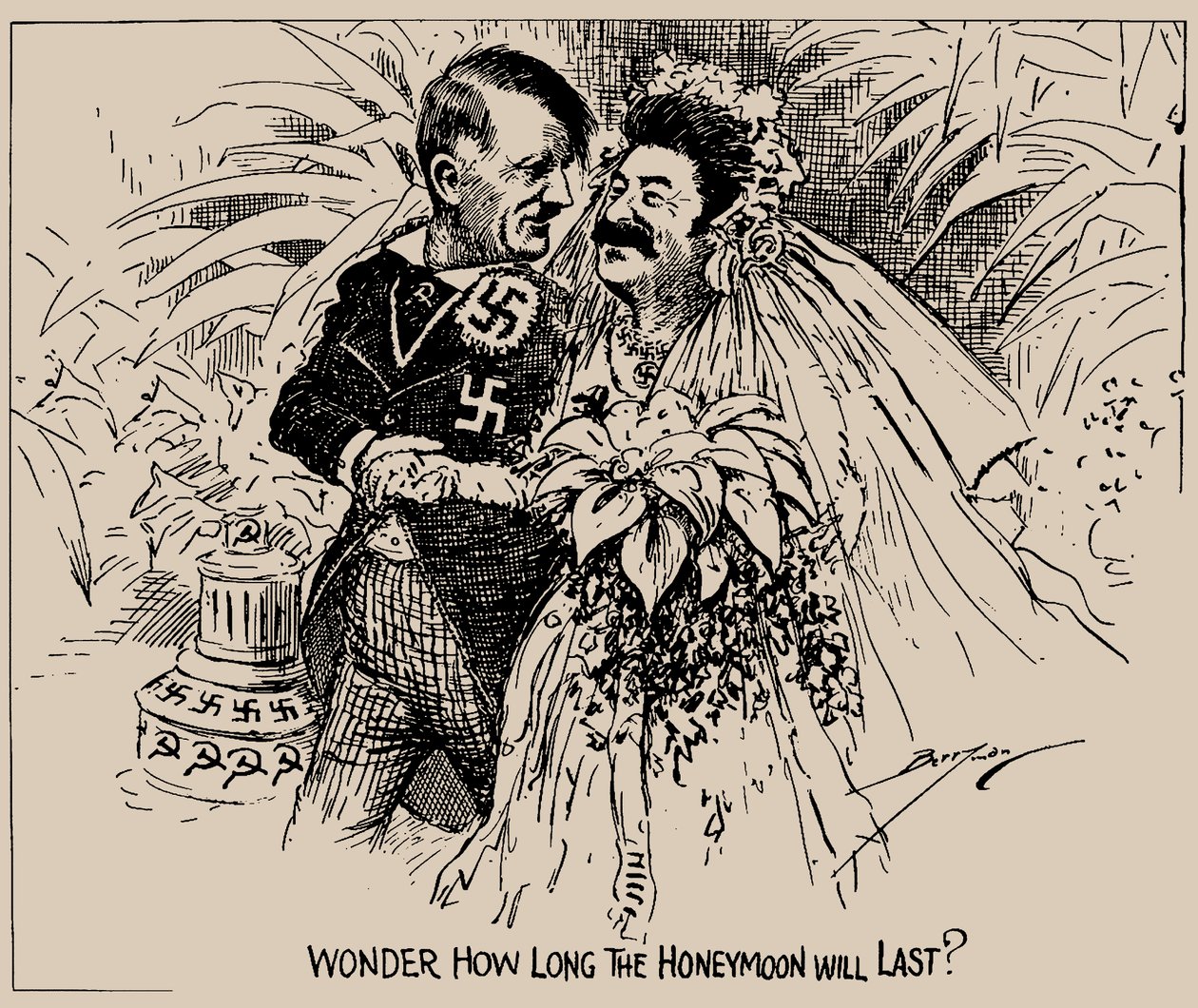 Lurer på hvor lenge bryllupsreisen vil vare The Washington Star, 1939. av Clifford K. Berryman