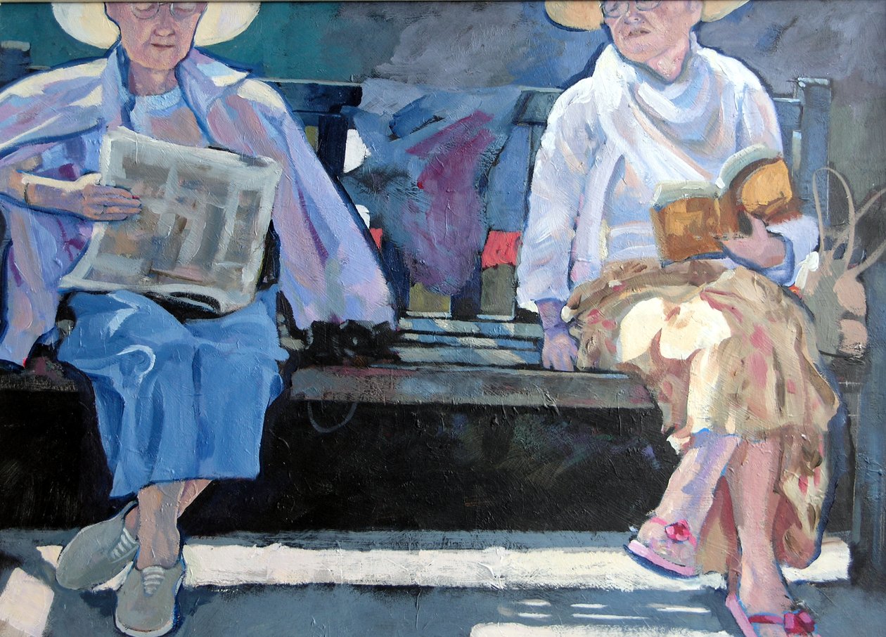 Benk, 2007 (akryl om bord) av Clive Metcalfe