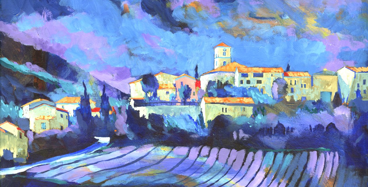 Languedoc, 2007 (akryl om bord) av Clive Metcalfe