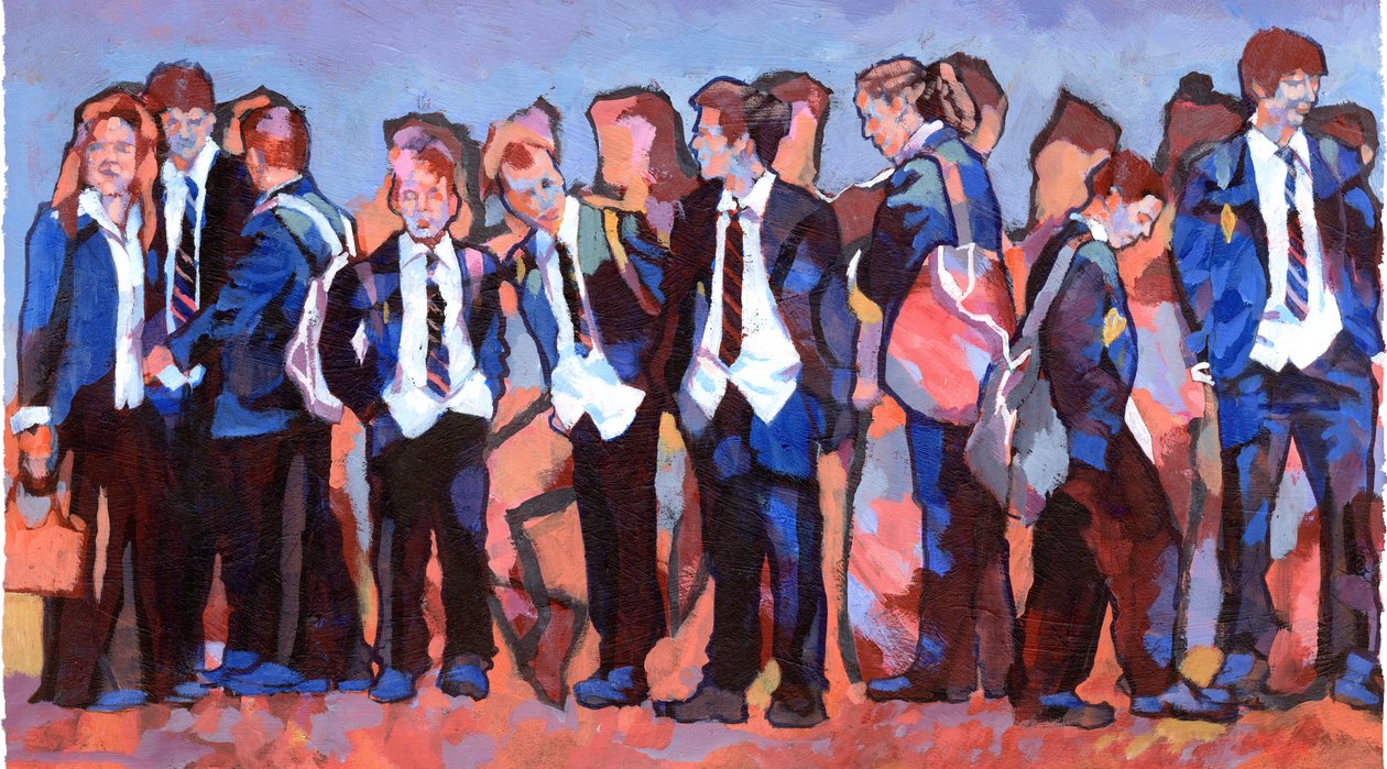 Plattform, 2007 (akryl om bord) av Clive Metcalfe