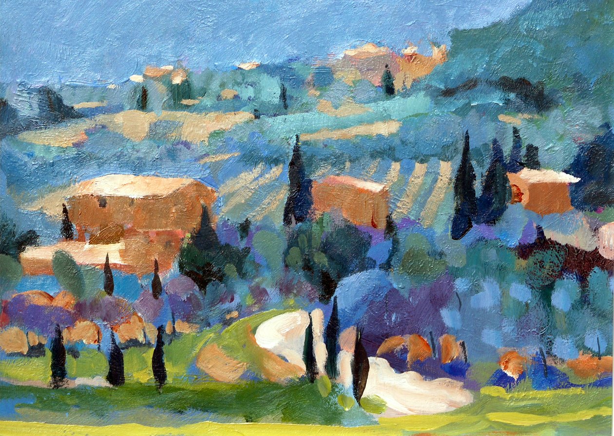 Toscana, 2007 (akryl om bord) av Clive Metcalfe