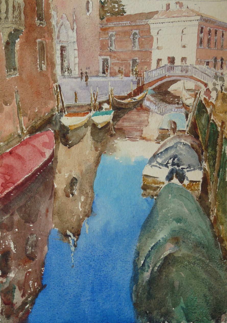Rio Dei Frari, Vintersol, 2019 (akvarell) av Clive Wilson