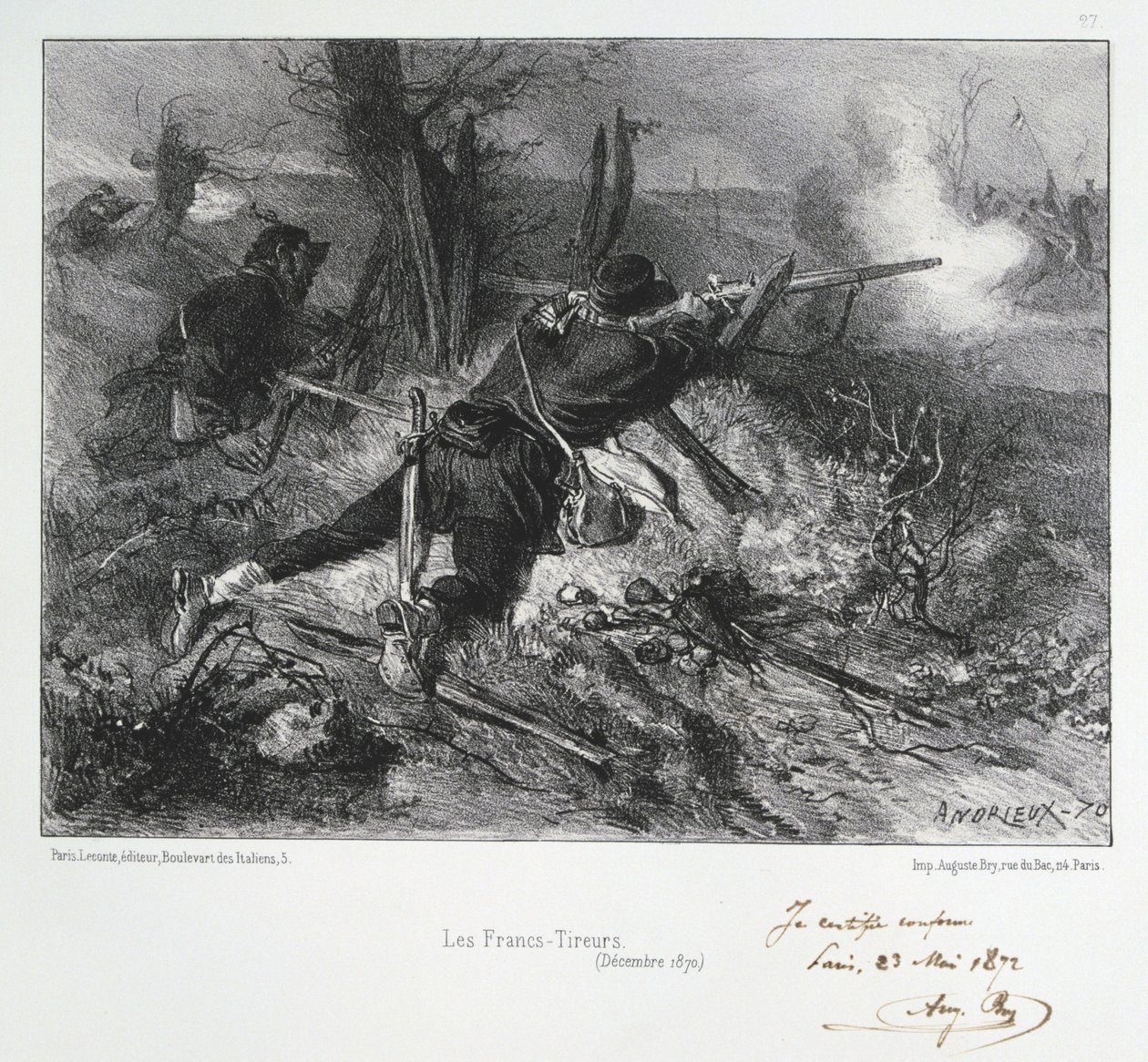 Fransk-prøyssisk krig 1870-1871: Franske geværmenn. Fra en serie litografier av Clement August Andrieux på Gardes Nationales. av Clément Auguste Andrieux