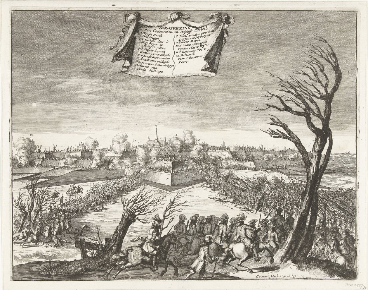 Storming og fangst av Coevorden 30. desember 1672 Erobringen av Coevorden og Deßelfs Casteel (tittel på objekt) av Coenraet Decker