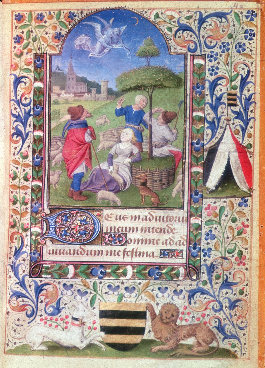 Codex 1929,f.40: Annunciation to the Shepherds, 1450-75 av Coeting Master