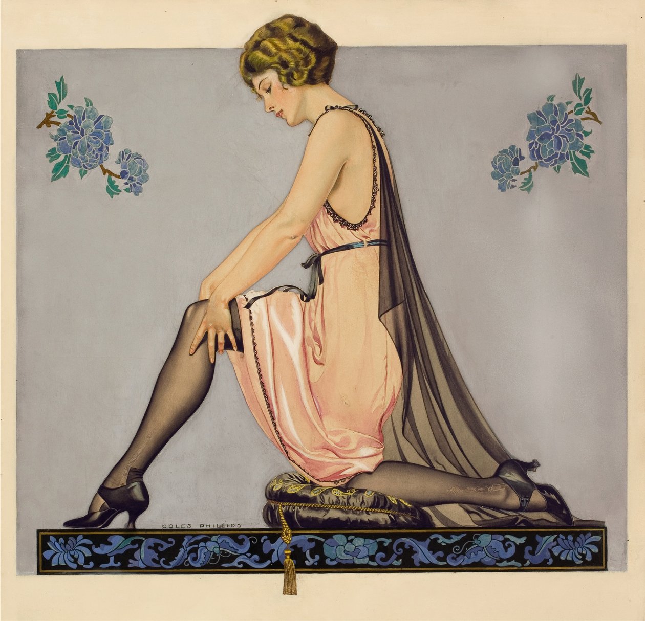 Illustrasjon for brosjyren Holeproof Hosiery Company, 1922. av Coles Phillips