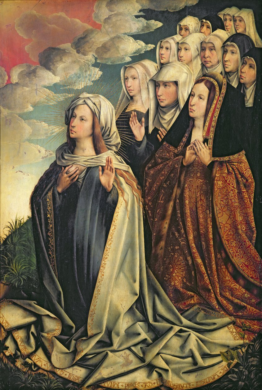 Mary the Mediator med Joanna den gale (1479-1555) og hennes følge, høyre panel fra en altertavle (se også 223222) av Colijn de Coter