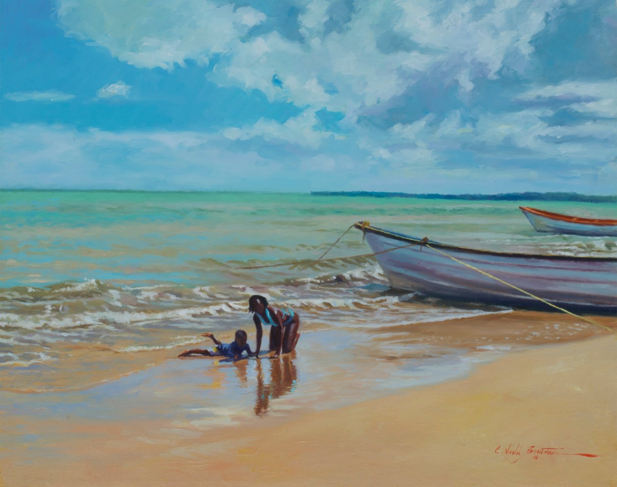 Slippery Sand, 2018 (olje på lin) av Colin Bootman